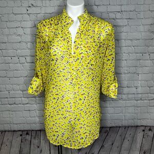 Maude Yellow Floral Patterned Sheer Shirt Size S